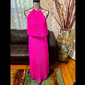 MSK Pleated Chiffon Dress with Necklace Halter Neck Detail, Size 8